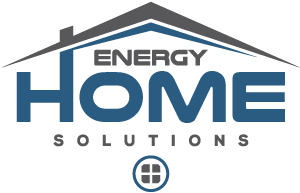 Energy Home Solutions Logo text with elements that look like roof, window, and chimney